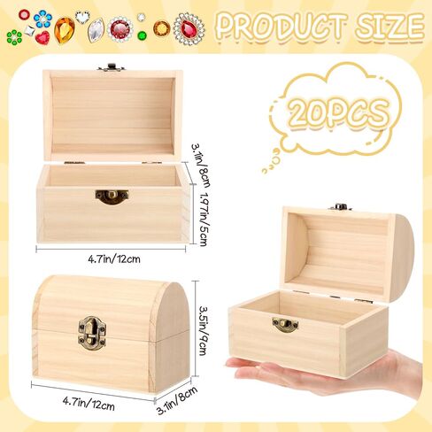 20 قطعة صندوق خشبي غير مكتمل صندوق كنز خشبي مع غطاء مفصلي صغير 4.7 × 3.5 × 3.1 بوصة صندوق كنز لتخزين المجوهرات DIY مصنوعات خشبية غير مكتملة لعيد الشكر وعيد الميلاد (الخشب) in Kuwait