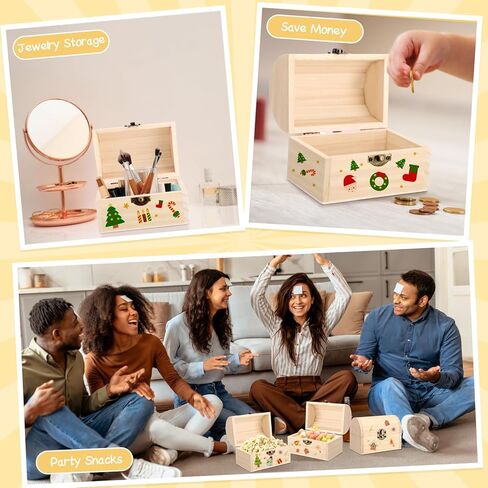 20 قطعة صندوق خشبي غير مكتمل صندوق كنز خشبي مع غطاء مفصلي صغير 4.7 × 3.5 × 3.1 بوصة صندوق كنز لتخزين المجوهرات DIY مصنوعات خشبية غير مكتملة لعيد الشكر وعيد الميلاد (الخشب) in Kuwait