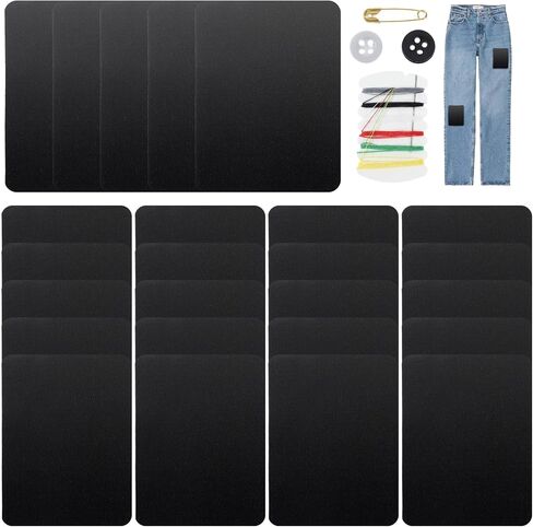 Giantree 25Pcs Iron-On Patches with Sewing Kit, 4.92 x 3.74 Inch Cotton Iron-on Patches Jeans Patches for Ironing Inside Adhesive Repair Patches for Repair Clothing Children and Adults (Black) in Saudi Arabia