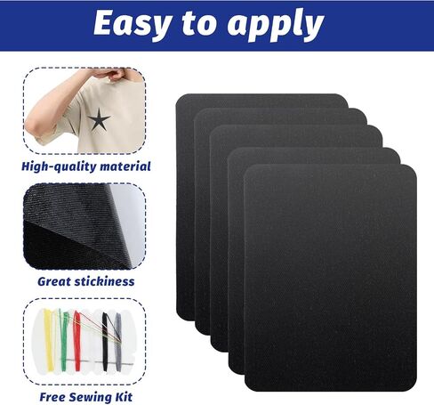 Giantree 25Pcs Iron-On Patches with Sewing Kit, 4.92 x 3.74 Inch Cotton Iron-on Patches Jeans Patches for Ironing Inside Adhesive Repair Patches for Repair Clothing Children and Adults (Black) in Saudi Arabia