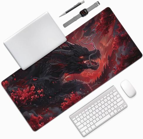 Dark Black Dragon Cherry Blossoms Mousepad Extended Large Gaming Mouse Pad XXL Oversized Desk Pad, 35.5 X 16 Inch in Saudi Arabia