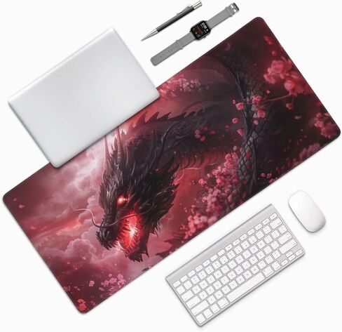 Dark Black Dragon Cherry Blossoms Mousepad Extended Large Gaming Mouse Pad XXL Oversized Desk Pad, 35.5 X 16 Inch in Saudi Arabia