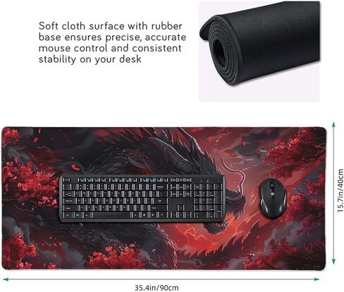 Dark Black Dragon Cherry Blossoms Mousepad Extended Large Gaming Mouse Pad XXL Oversized Desk Pad, 35.5 X 16 Inch in Saudi Arabia