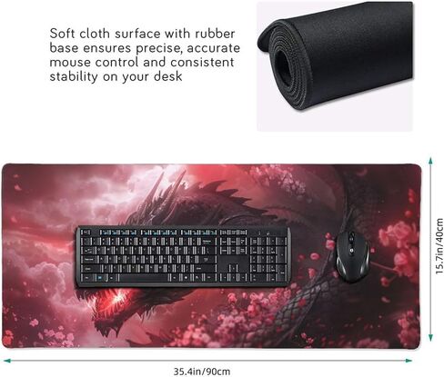 Dark Black Dragon Cherry Blossoms Mousepad Extended Large Gaming Mouse Pad XXL Oversized Desk Pad, 35.5 X 16 Inch in Saudi Arabia