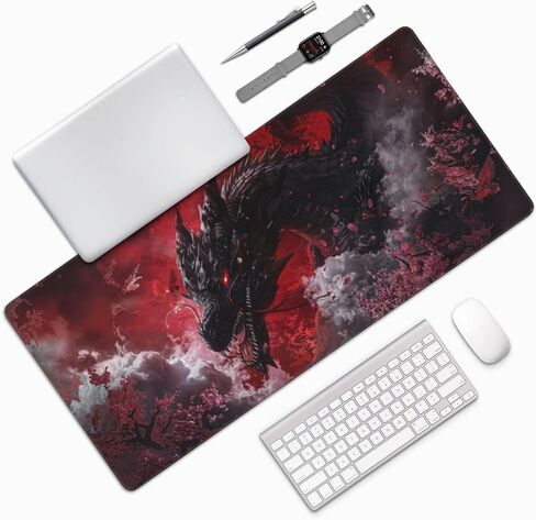 Dark Black Dragon Cherry Blossoms Mousepad Extended Large Gaming Mouse Pad XXL Oversized Desk Pad, 35.5 X 16 Inch in Saudi Arabia