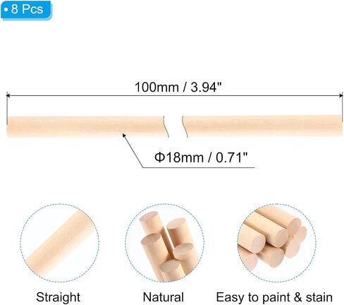 PATIKIL 7/9x5.91inch Wooden Dowel, 8 Pcs Dowel Rod Wood Dowels Wood Sticks Unfinished Round Hardwood for Crafts DIY Home Decor 20mm x 150mm in Saudi Arabia