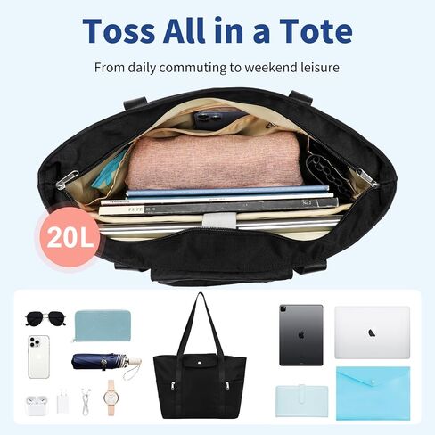 Women tote Bags for Work with Zipper 15.6 Laptop Compartment,Foldable Lightweight Shoulder Handbag for Office Travel in Saudi Arabia