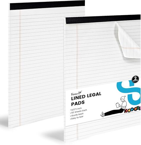 Koogel 4 Packs Legal Pads 8.5x11inch, 50 Sheets Wide Ruled Lined Perforated Notepads Writing Pads White Paper Pads for Student School Office in Kuwait