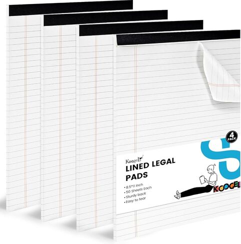 Koogel 4 Packs Legal Pads 8.5x11inch, 50 Sheets Wide Ruled Lined Perforated Notepads Writing Pads White Paper Pads for Student School Office in Kuwait