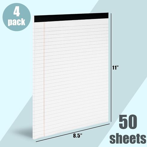 Koogel 4 Packs Legal Pads 8.5x11inch, 50 Sheets Wide Ruled Lined Perforated Notepads Writing Pads White Paper Pads for Student School Office in Kuwait