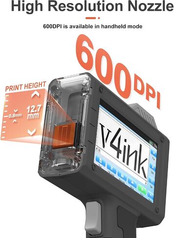 v4ink BT-HH6205B Handheld Inkjet Printer, 16H Endurance, 0.5in Print Height, Print Number Text Barcode QR-Code Logo Image on Clothes Carton Plastic Tube Glass Metal, Any Flat or Curved Surfaces in Kuwait