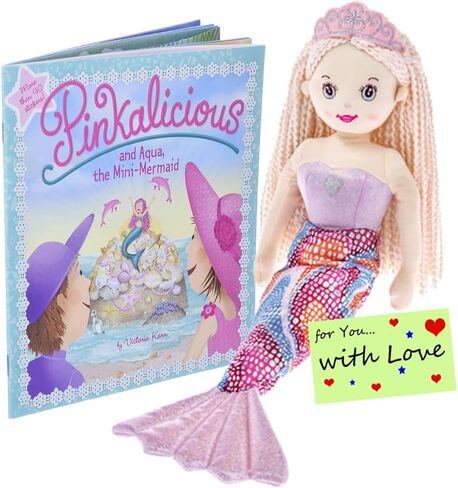 Ganz Girls Mermaid Doll Shelly with Pinkalicious and Aqua, The Mini-Mermaid Book w/Stickers & Gift Tag for Girls who Love Mermaid Adventures in Kuwait