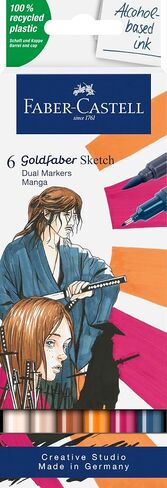 Faber-Castell Goldfaber Sketch Markers Product Design 164806 Pack of 6 Alcohol Markers with Brush Tip and Fineliner Tip in Saudi Arabia