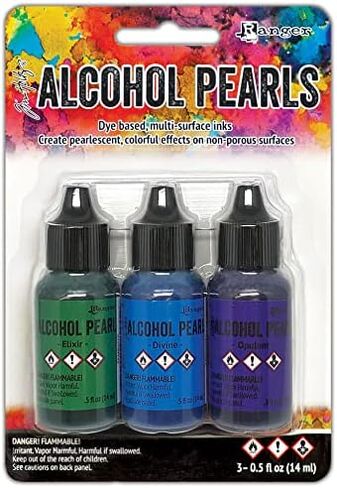 Tim Holtz Ranger Alcohol Ink Pearls Kits 5 and 6, Released 2022, Intense, Radiant, Scorch, Elixir, Divine, Opulent Plus 5 Judi Kins Black Glossy Postcards in Saudi Arabia