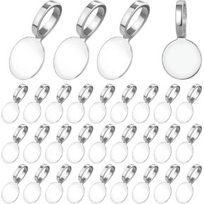 100 pcs Bails for Jewelry Making Silver on Flat Pad Bails Round Pendants Charms Connector Hanger Glue On Pendant Bails Jewelry Bails for Pendants DIY Craft Jewelry Making Accessories