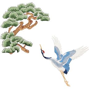 Vita Large Iron On Patches, Chinese Style Sew On Pine Crane Embroidered Patches for Clothes, Appliques for Jeans, Hats, Backpacks, Vests, Feng Shui Decor for Longevity(Right)