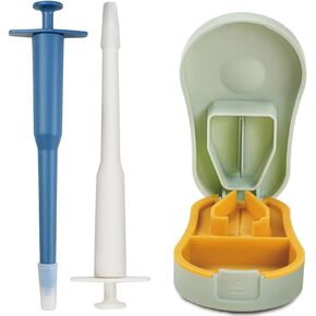 ETIAL Pet Feeding Tool Kit, 2 Pieces Pet Pill Plunger Popper for Small Cats Dogs Pill Injector Dispenser Shooter, Pet Pill Cutter Splitter with Storage Compartments for Feeding Accessories