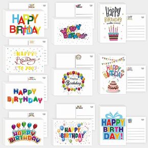 100 Pack Happy Birthday Postcards - 4 x 6 Inch Birthday Cards Assortment Bulk Birthday Greeting Cards Blank Birthday Cards, 10 Unique Designs, Ideal for Kids, Men, Women, and Elderly