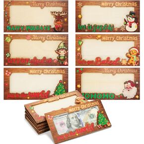 12 Pcs Wooden Christmas Money Gift Card Holder Set Christmas Card Box Elk Santa Claus Elf Cash Holder Bulk DIY Money Holder Merry Xmas Decors Christmas Holiday Party Favors, 6 Styles