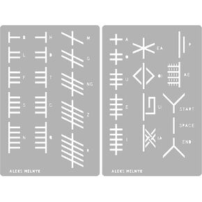 Aleks Melnyk #185 Metal Wicca Stencils, Ogham Runes, Sigil Magic, Alphabet, Lettering, Viking Stencil 2 PCS, Template Tools for Wood Burning, Pyrography and Engraving, Art