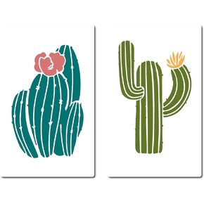 GORGECRAFT 2 Styles Cactus Stencils 20 * 30cm Desert Themed Stencils Reusable Summer Cacti Stencils Sign Square Stencil for Painting On Wood Wall Scrapbooking Card Floor DIY Home Crafts