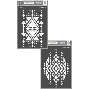 CrafTreat Reusable Aztec Stencils for Painting on Wood, Canvas, Fabric and Wall - Aztec Design 1 and Aztec Design 2-2 Pcs - Size : A4 (8.3 x 11.7 Inch) - DIY Art and Craft Stencils for Home Décor