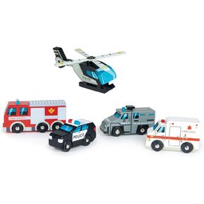 Tender Leaf Toys - Emergency Vehicles - 5 Wooden Rescue Vehicles with Moving Parts for Toddler Boys and Girls - Great Gift for Car Lovers - Educational Pretend Play Vehicles - Age 3+