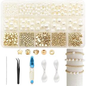 SEMATA 750Pcs Beads for Bracelets Making Kit DIY Pearl Beads for Jewelry Making Kit for Adults Charms for Bracelets String Crystal Beads for Bracelets Making Kit Jewelry Making Supplies