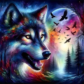 BYGFHLYW Diamond Art Painting Kits for Adults, Wolf 5D Diamond Painting Dots Art Kits for Adults Beginner, DIY Full Round Gem Crystal Art Paint by Diamond, Home Wall Decor 14x 14 in