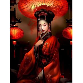 TUTUMAY21 DIY Geisha Girl Beautiful Women Diamond Painting Beauty Paint by Numbers for Adults Full Round Diamond Art Kits for Room Decor and Living Room Decor 30x40cm