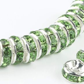 200Pcs 6MM Rondelle Spacer Beads, Silver Plated Black Crystal Rhinestone Spacer Beads for Jewelry Making