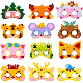 12Pcs Animal Felt Masks, Costume Cosplay Party Dress-Up Party School Kindergarten DIY Manual Favors for Kids Jungle Safari Theme Birthday Party Role Play Halloween Decoration Supplies