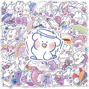 50Pieces Kawaii Rabbit Stickers for Kids Cute Waterproof Vinyl Stickers for Laptops Skateboard Computer Bicycle Car Water Bottles DIY Decals
