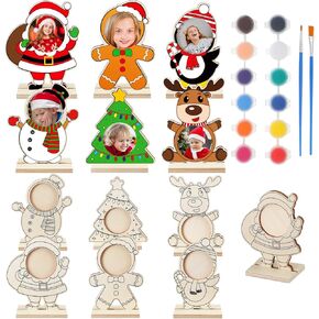 Vercraft 24 Sets Wood Christmas Picture Frame Craft for Kids Color Your Own Wooden Christmas Craft Kit Christmas Themed Coloring Picture Frame for Xmas Gift Holiday Tabletop Home Decorations