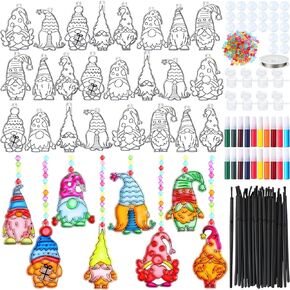 Yousoontic 24 Sets Christmas Suncatchers Kits DIY Window Paint Art Suncatchers Gnomes Craft Kits for Christmas Autumn Classroom Craft Suncatcher for Party Favors
