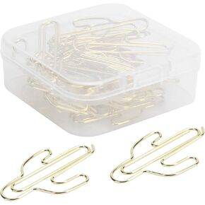 20Pcs Paper Clips, Cute Cactus Shaped Paper Clip Decorative Bookmarks Planner Clip Pin Metal Page Marker School Office Supplies Gold