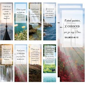 Spanish Christian Verses Bookmarks Books of The Bible Christian Bookmark 2.25x6.65 Inch Landscape Book Marks 80 Pack (Color2)