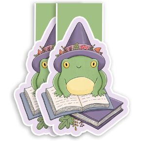 (2Pcs) Frog Witch Reading Book Magnetic Bookmark Halloween Book Page Markers Gift for Reading Lover Nerd Book Addict Bookish Bookworm Reader Office Stationery - Size 3"x2.1" When Folded