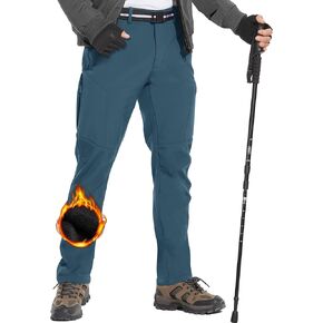 MOURCE Men's Fleece Lined Snow Hiking Pants Water Resistant，Insulated Winter Ski Pants 6 Zip Pockets and Belt