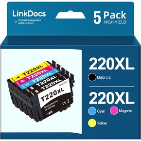 220xl Remanufactured Ink Cartridge Replacement for Epson 220 220XL T220XL to use with Epson WF-2760 WF-2750 WF-2630 WF-2650 WF-2660 XP-320 (5 Pack, 2 Black, 1 Cyan, 1 Magenta, 1 Yellow)