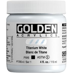 Heavy Body Acrylics by GOLDEN, Titanium White, 4 fl. oz. Jar, Professional Acrylic Paint, Opaque