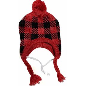 Red Black Plaid Dog Christmas Hat, Braided Knit Dog Pom Pom Hats Accessory Costume for Pets Buffalo Medium