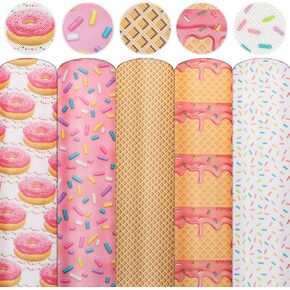 David Accessories Donuts Cross Pattern مطبوعة من نسيج الجلد الصناعي 5 قطع 7.7 بوصة × 12.9 بوصة (حوالي 20 سم × 33 سم) لأقراط الأقواس DIY لصنع الحرف اليدوية (الكعك)