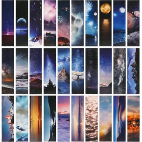 30 Star Sunset Paper Bookmark, Starry Galaxy Universe Page Clip Paper Bookmark Set, Creative Stars Embellished Paper Bookmarks Gifts for Book Friends as Reading Markers (15 x 4 cm, 30 Styles)