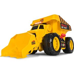 Sunny Days Entertainment 2-N-1 Dig Rig – Dump Truck and Front End Loader with Lights, Sounds and Motorized Drive, Yellow, Large