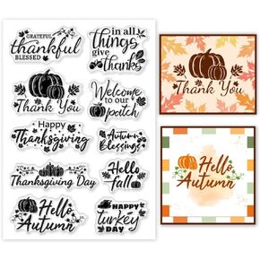 PH PandaHall Thanksgiving Clear Stamp, Autumn Silicone Stamp Fall Thank You Transparent Rubber Stamp Seal Paper Stamps for Thanksgiving Day Card Making, Photo Albums, Scrapbooking, Gift Tags