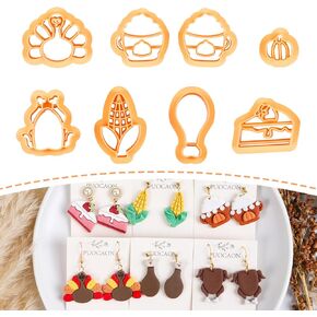 Puocaon Fall Pumpkin Clay Cutters - 8 Pcs Thanksgiving Food Clay Cutters for Polymer Clay Jewelry Making, Turkey Polymer Clay Cutters for Earrings, Autumn Pumpkin Clay Cutters Corn Cake Clay Cutters