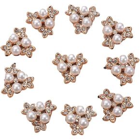 40PCS Pearl Flower Rhinestone Buttons Sparkling Crystal Headwear Accessories Hairpins Decoration Clothes Sewing Tools(0.66inch,Gold)