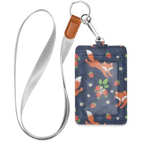 Fox ID Badge Holder with Lanyard, Vertical Leather ID Badge Card Holder for Office Staff, School Teacher and Student