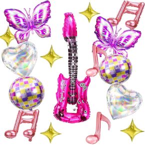 Singer Balloons 16Pcs Butterfly Music Note Guitar Disco Foil Balloons for Birthday Disco Party Singer Fans Party Decoration Supplies